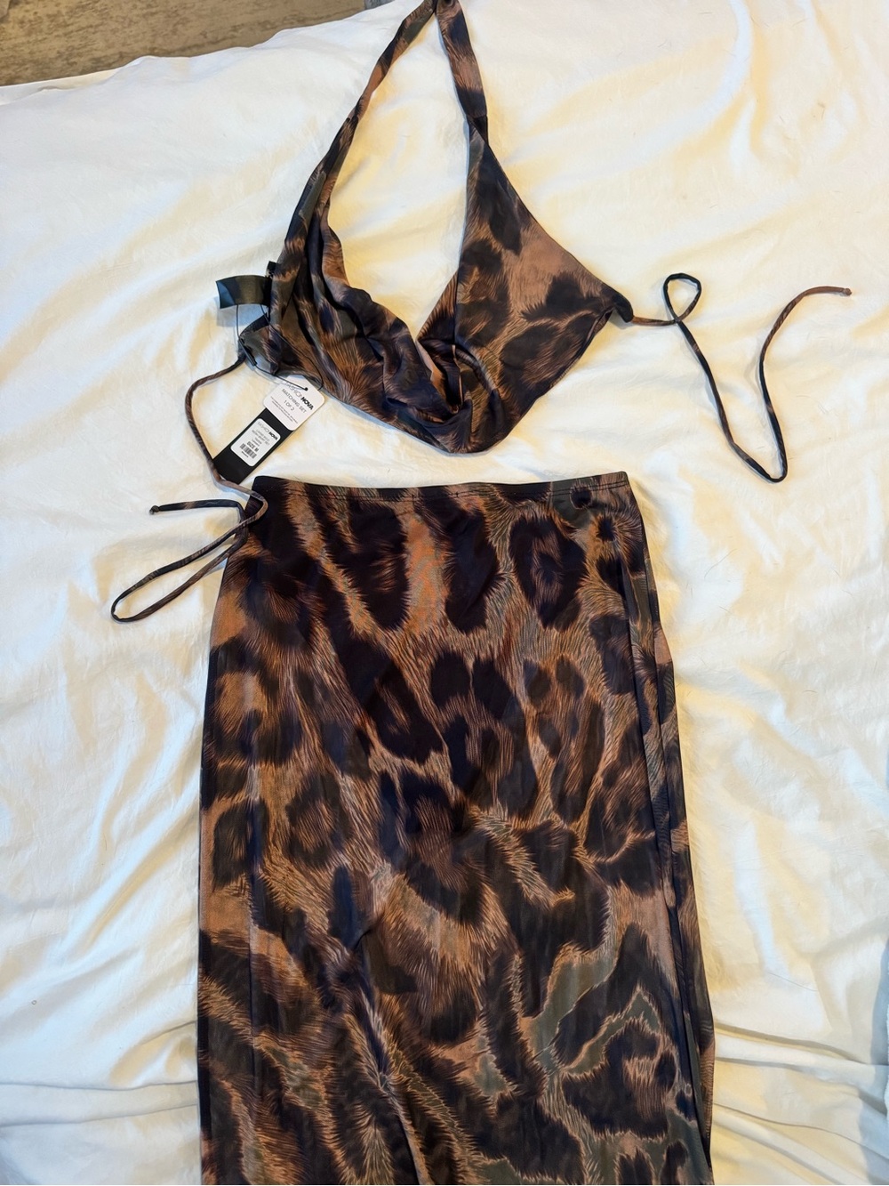 Animal Print Brown Satin Wrap Skirt set - Women's